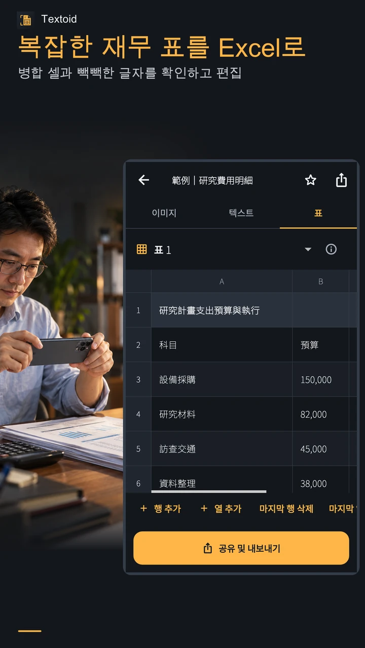 복잡한 재무 표를 Excel로